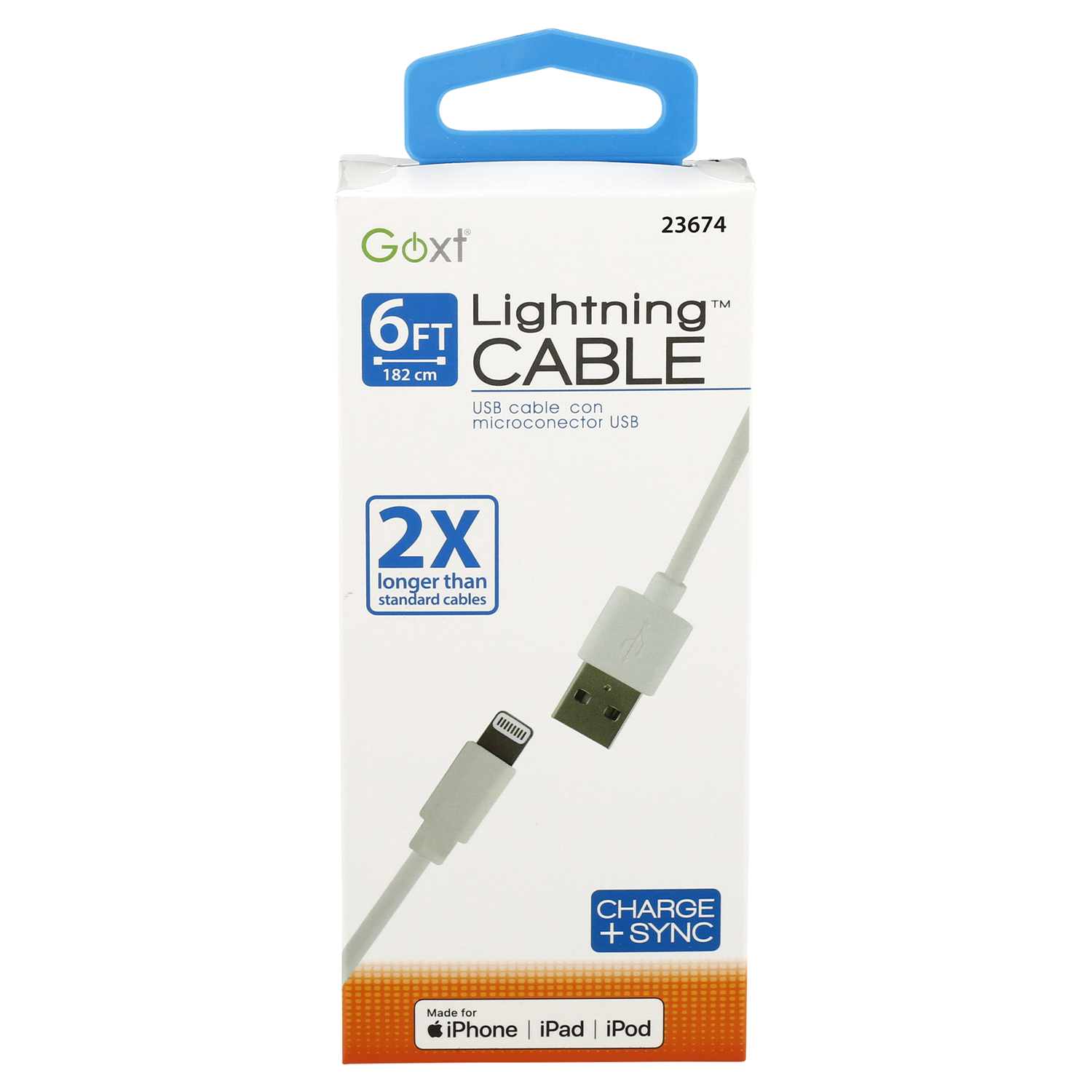 slide 1 of 1, Custom Accessories Goxt 6' White Lightning Cable, 6 ft