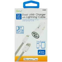 Custom Accessories Goxt White 12V Dual USB Charger w/Lightning Cable