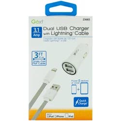 Custom Accessories Goxt White 12V Dual USB Charger w/Lightning Cable