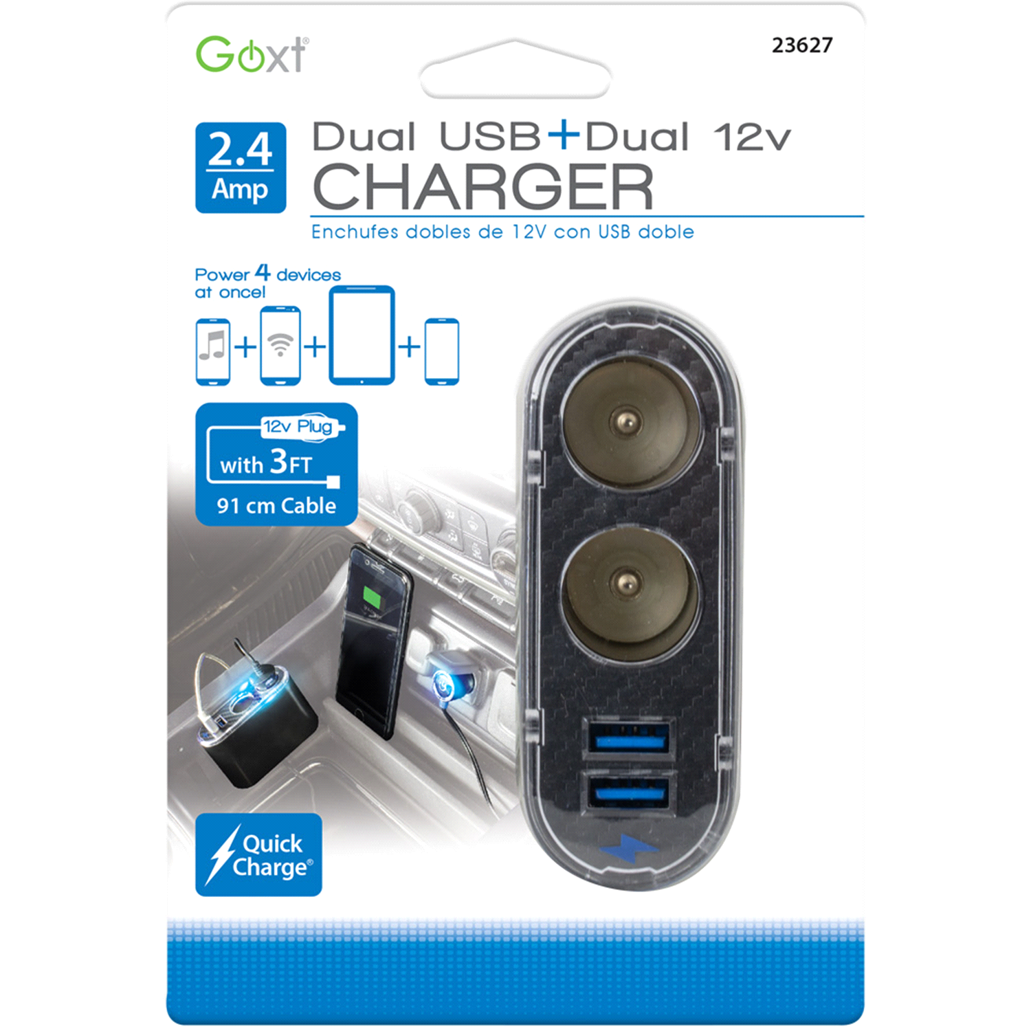 slide 1 of 2, Custom Accessories Goxt Carbon Fiber Dual 12V & Dual 2.4A USB Charger, 1 ct