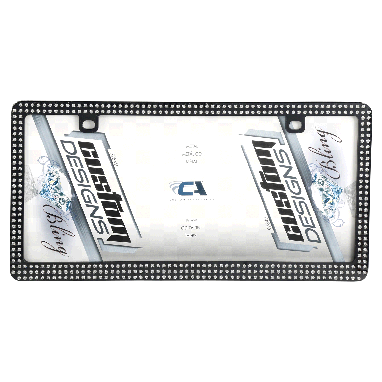 slide 1 of 2, Custom Accessories Custom Frames Black Chrome with White Bling License Plate Frame, 1 ct