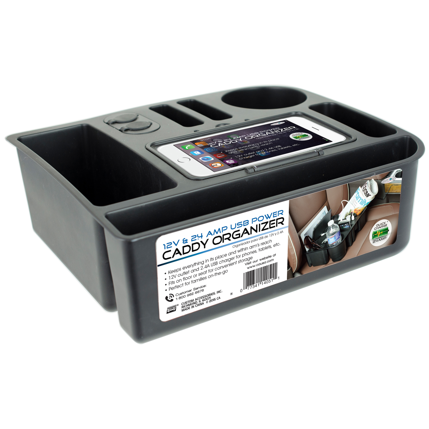 slide 1 of 1, Custom Accessories CUSTOM 12V/2.4A USB POWER CADDY & INT ORGANIZER, 1 ct