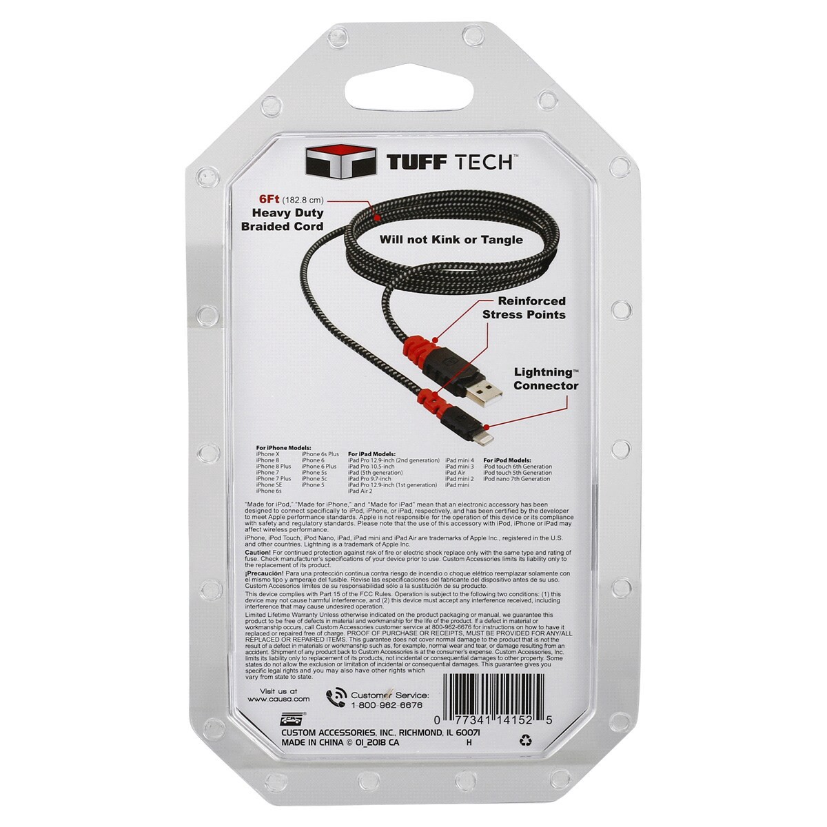 slide 2 of 2, Custom Accessories TUFF TECH 6' Heavy Duty Braided Lightning Cable, 6 ft