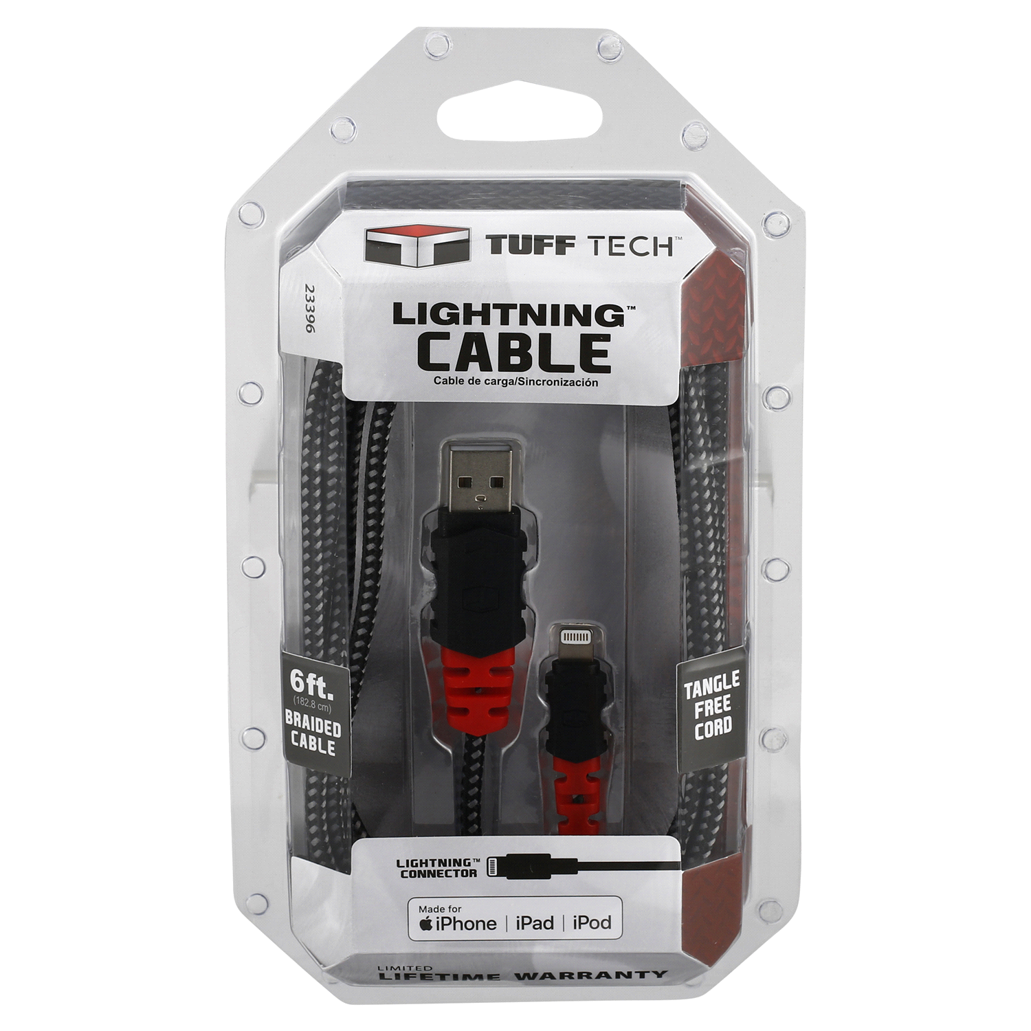 slide 1 of 2, Custom Accessories TUFF TECH 6' Heavy Duty Braided Lightning Cable, 6 ft