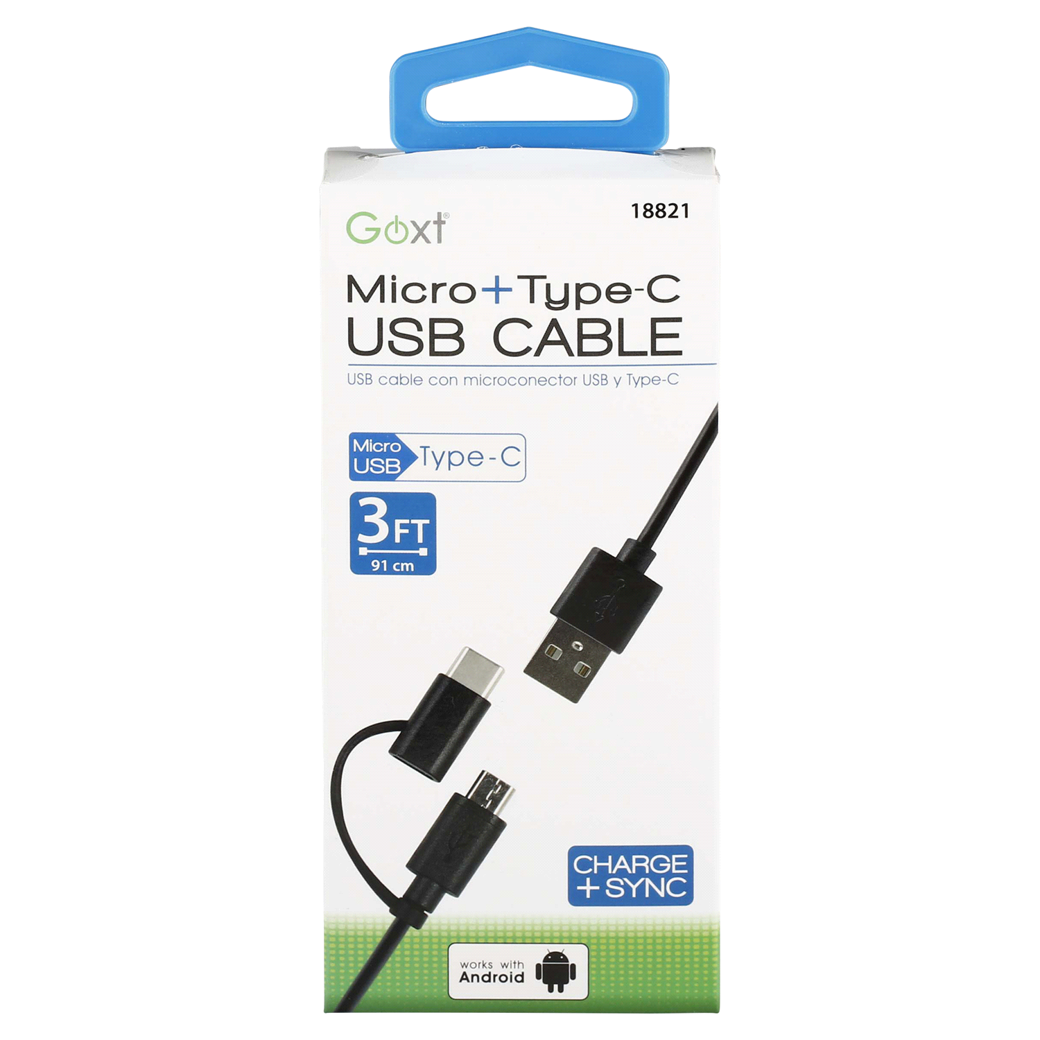 slide 1 of 2, Custom Accessories GoXT 3' Black Micro USB to Type-C Combo Tip Cord, 3 ft