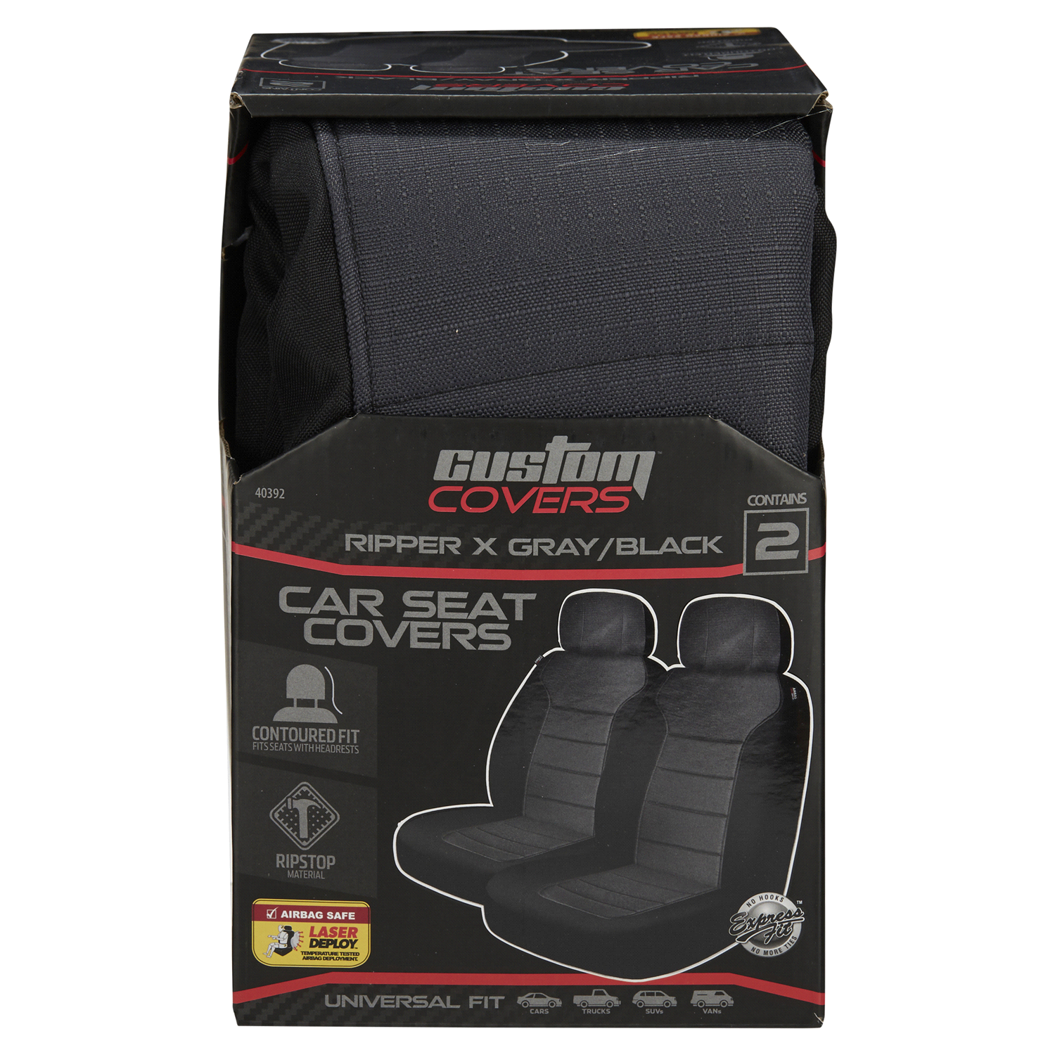 slide 1 of 2, Custom Accessories Custom Covers LB RIP STOP GRY/BLK Seat Cover, 2 ct