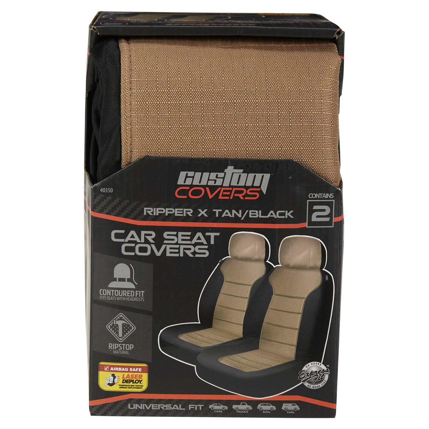 slide 1 of 2, Custom Accessories Custom Covers LB RIP STOP TAN/BLK Seat Cover, 2 ct