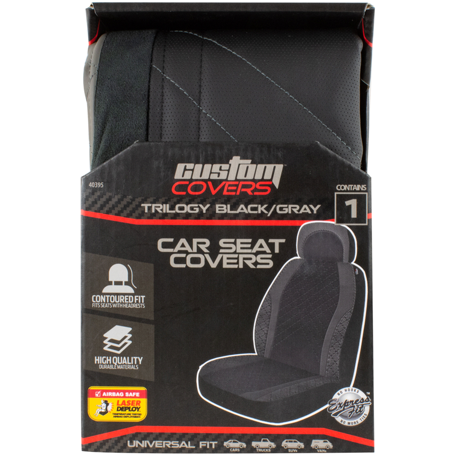 slide 1 of 1, Custom Accessories Custom Covers LB TRILOGY BLK/GRY with GREY STITCH Seat Cover, 1 ct