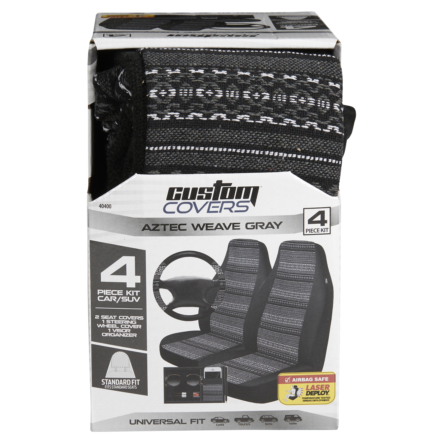 slide 1 of 2, Custom Accessories Custom Covers HB AZTEC WEAVE KIT GREY Seat Cover, 4 ct