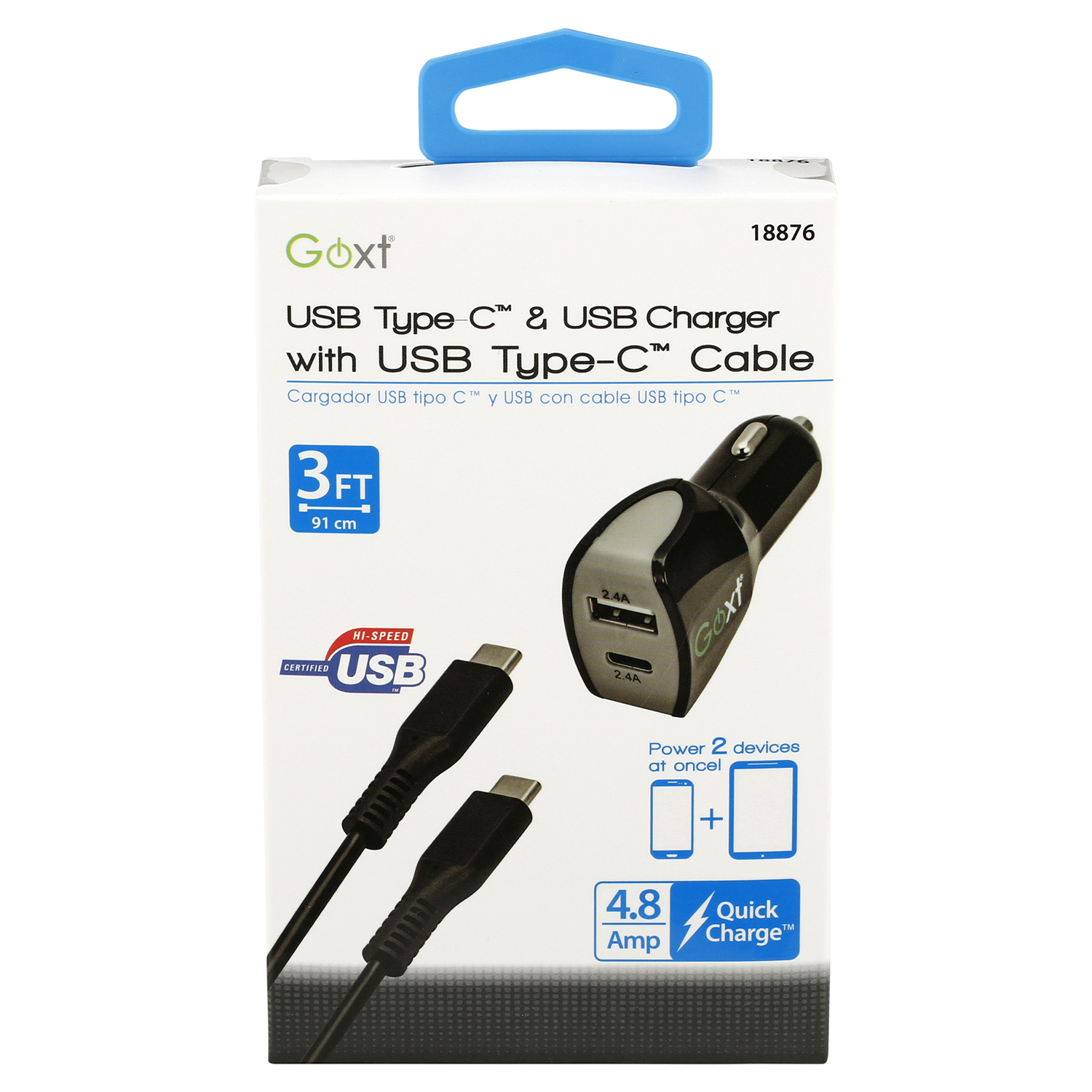 slide 1 of 2, Goxt 3 FT USB Type-C & USB Charger with USB Type-C Cable 1 ea, 1 ct