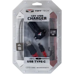 Custom Accessories Tuff Tech Single USB 2.4 Charger Plug with 4' USB Type-C DuraCord