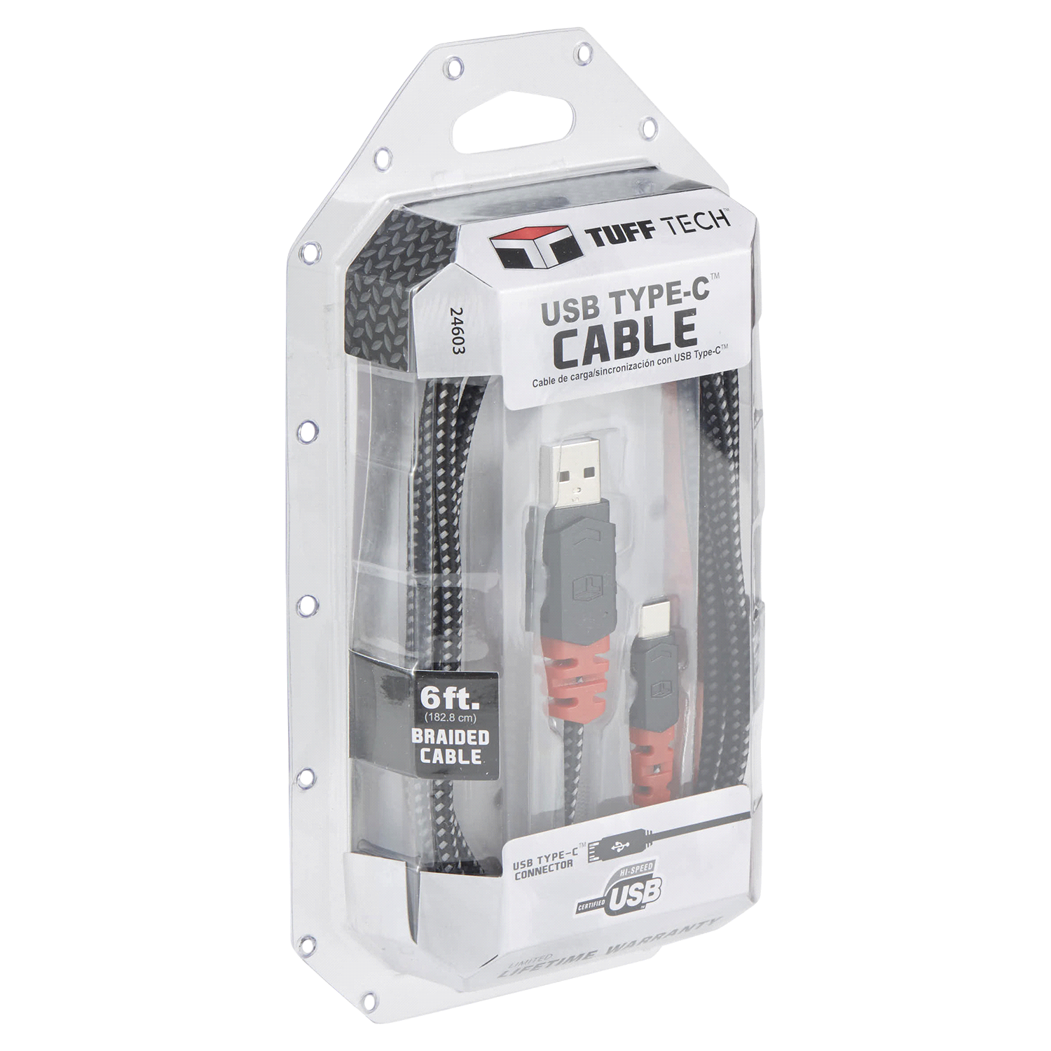 slide 4 of 5, Custom Accessories Tuff Tech Braided Usb Type-C Cable, 6 ft, 6 ft