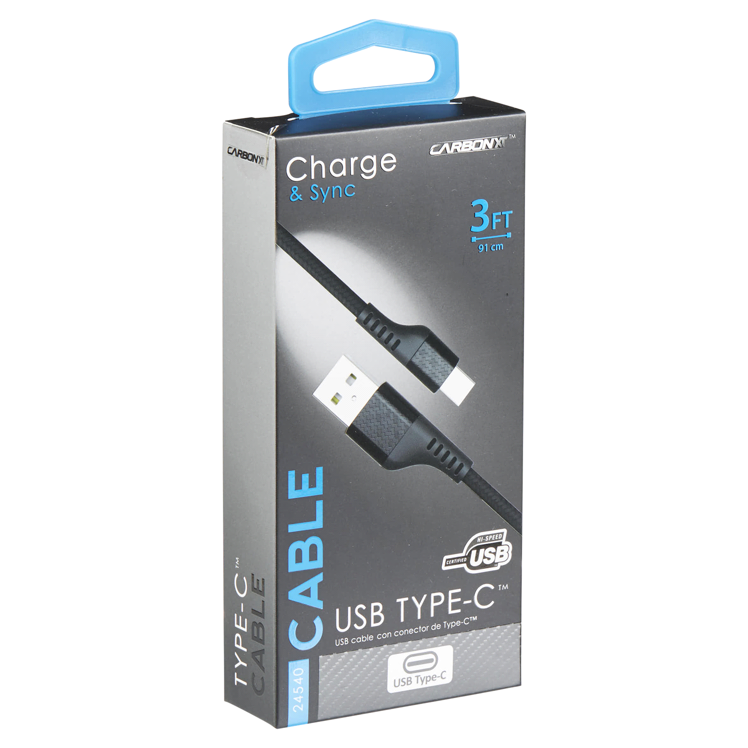 slide 4 of 5, Custom Accessories CARBON XT Black Duracord USB Type-C Cable, 3', 1 ct