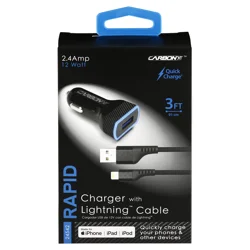 Custom Accessories CARBON XT 2.4A Single USB Charger With 3' Lightning Cable