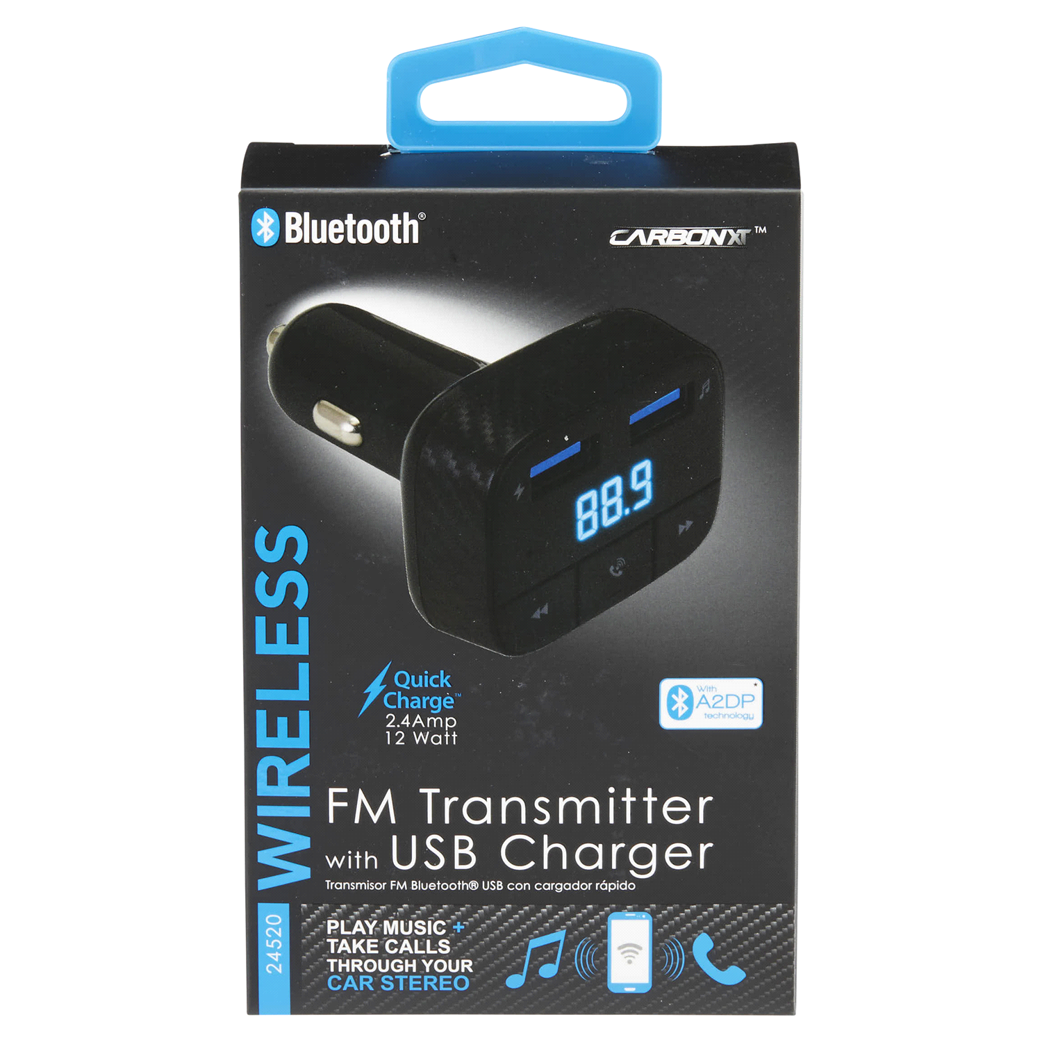 slide 1 of 5, Custom Accessories CARBON XT FM Transmitter with 2.4A USB Charger, 1 ct