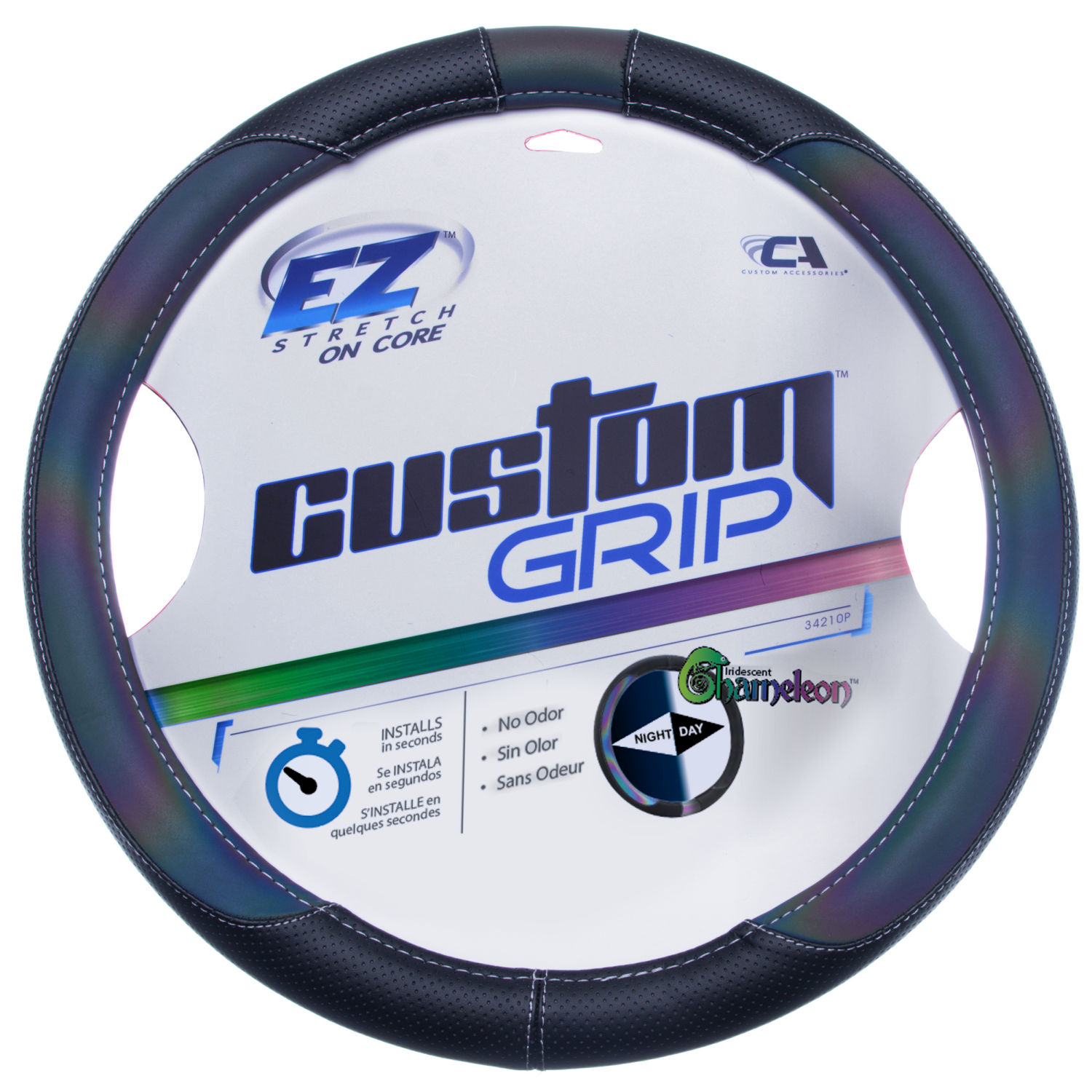 slide 1 of 1, Custom Accessories Reflective Chameleon Black Leatherette Steering Wheel Cover, 1 ct