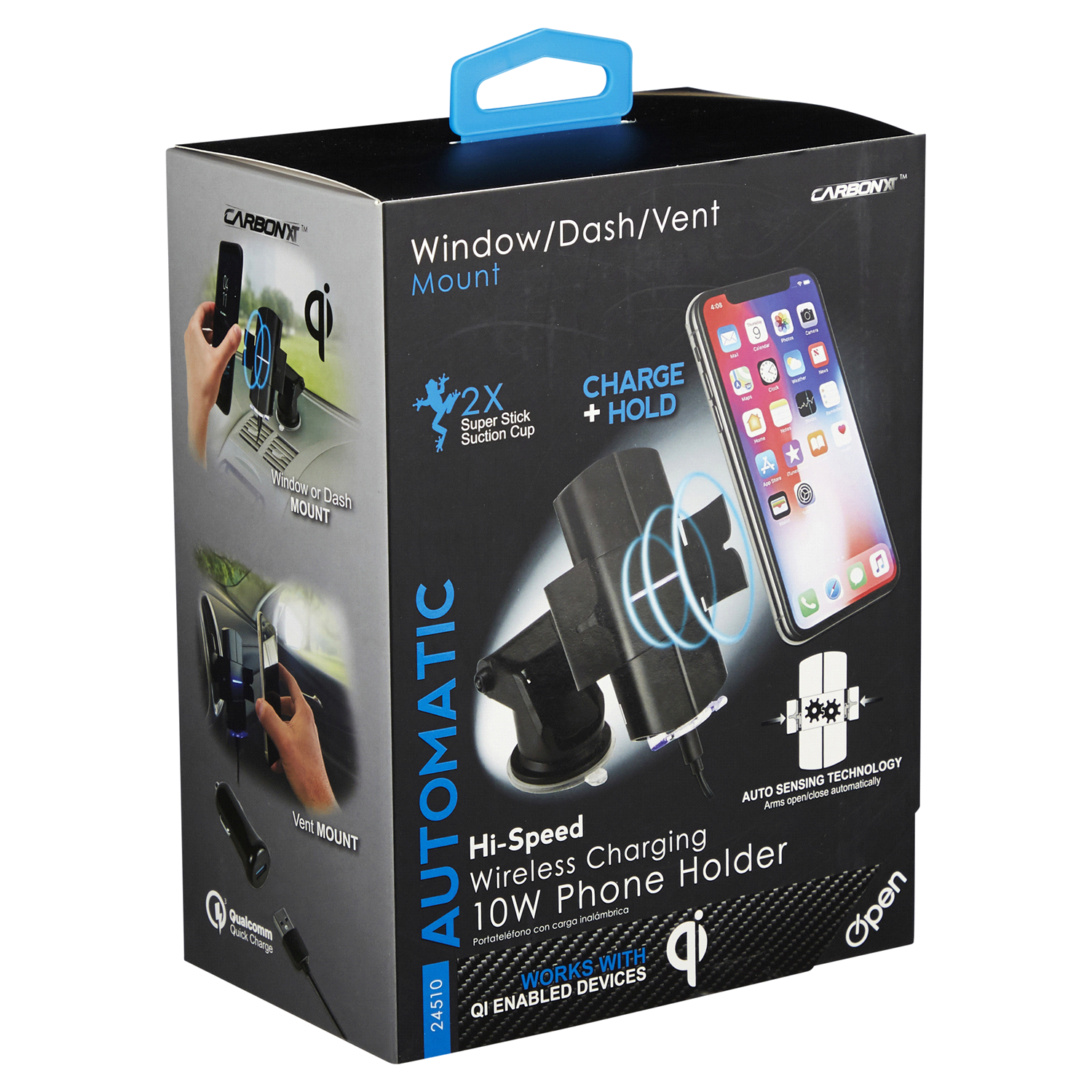 slide 4 of 5, Custom Accessories Carbon Xt Automatic Car Phone Holder & 10W Wireless Charger, 2 ct