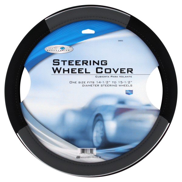 slide 1 of 1, Custom Grip Black and Grey Chrome Accent Steering Wheel Cover, 1 ct