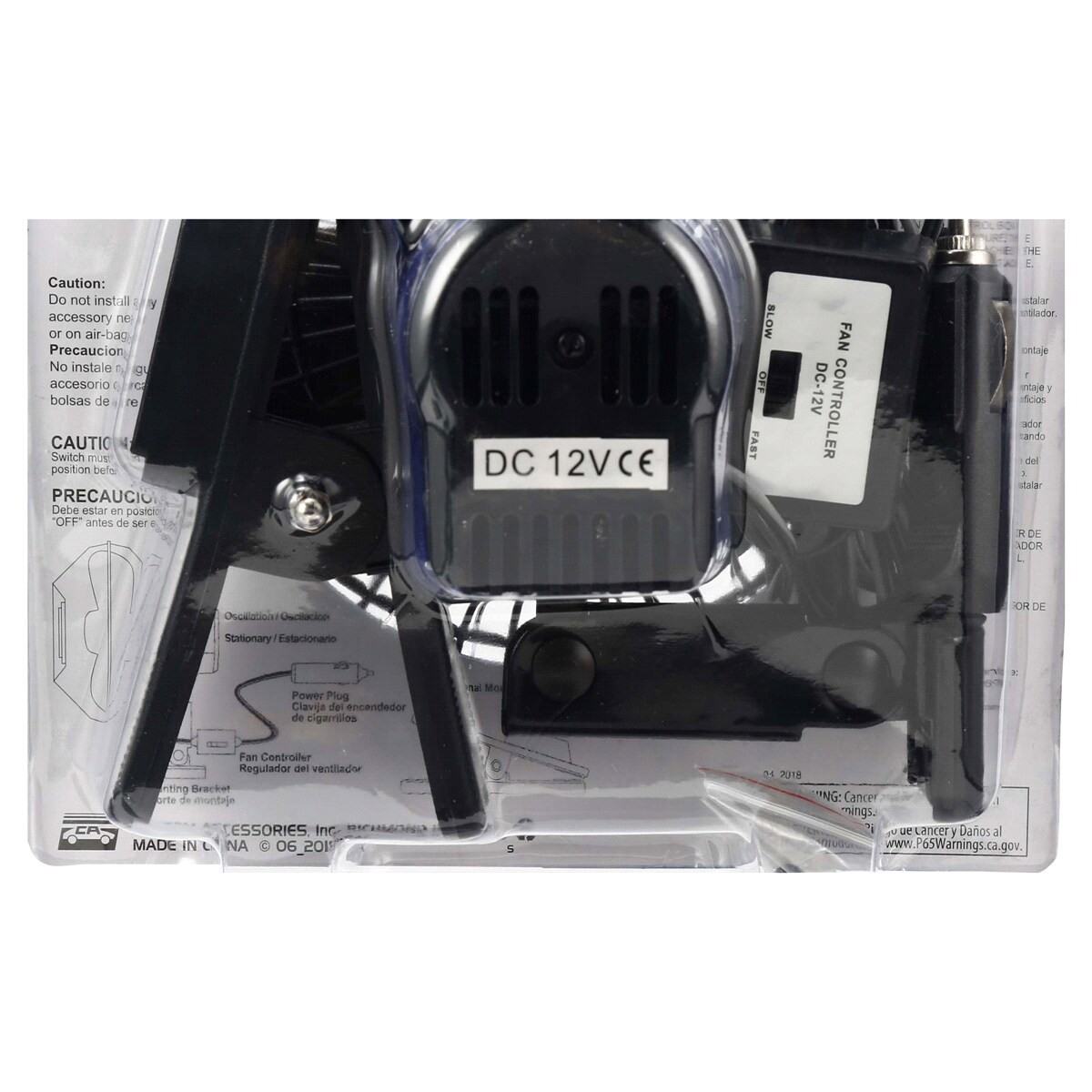 slide 2 of 2, Custom Accessories Custom 12 Volt 6" Diameter Black Plastic Clamp Mount 2 Speed Oscillating Fan, 1 ct