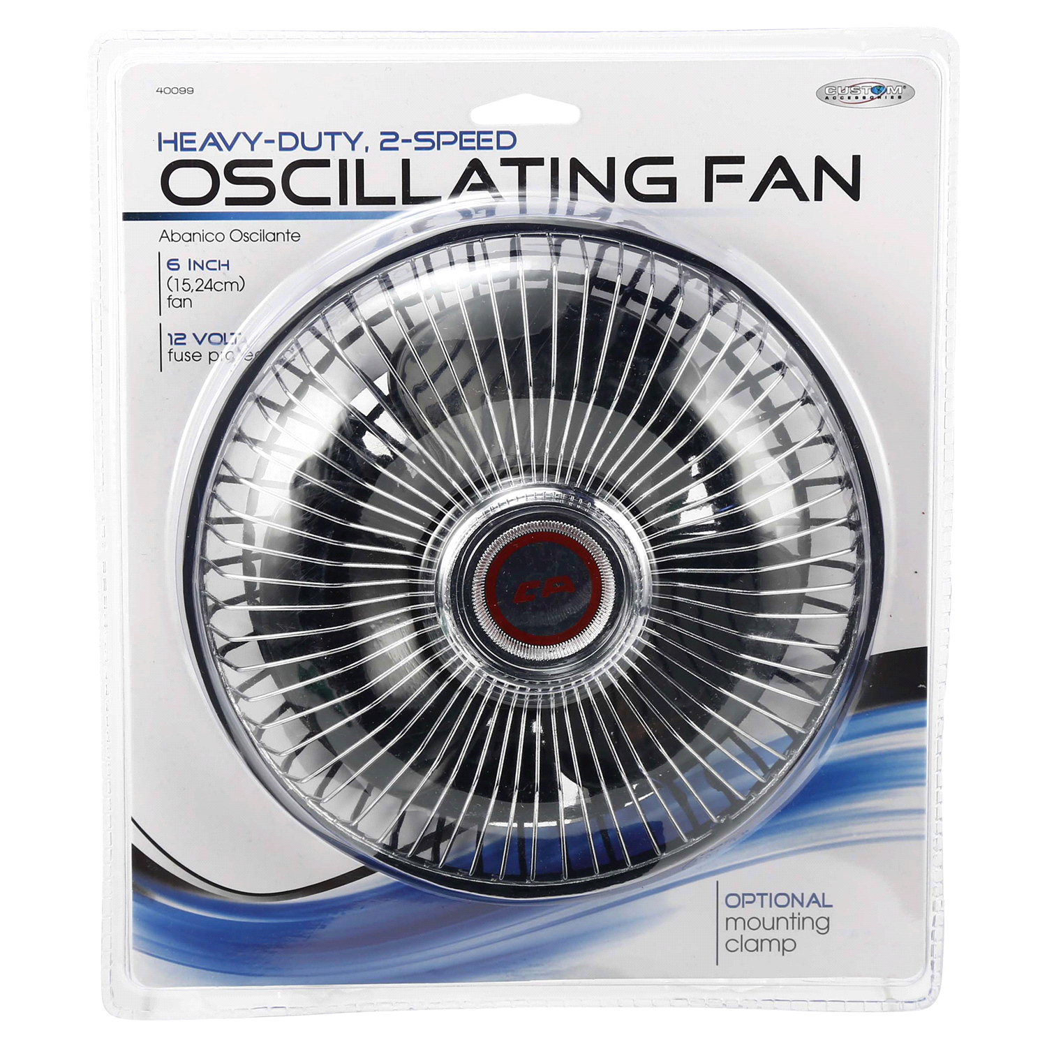 slide 1 of 2, Custom Accessories Custom 12 Volt 6" Diameter Black Plastic Clamp Mount 2 Speed Oscillating Fan, 1 ct