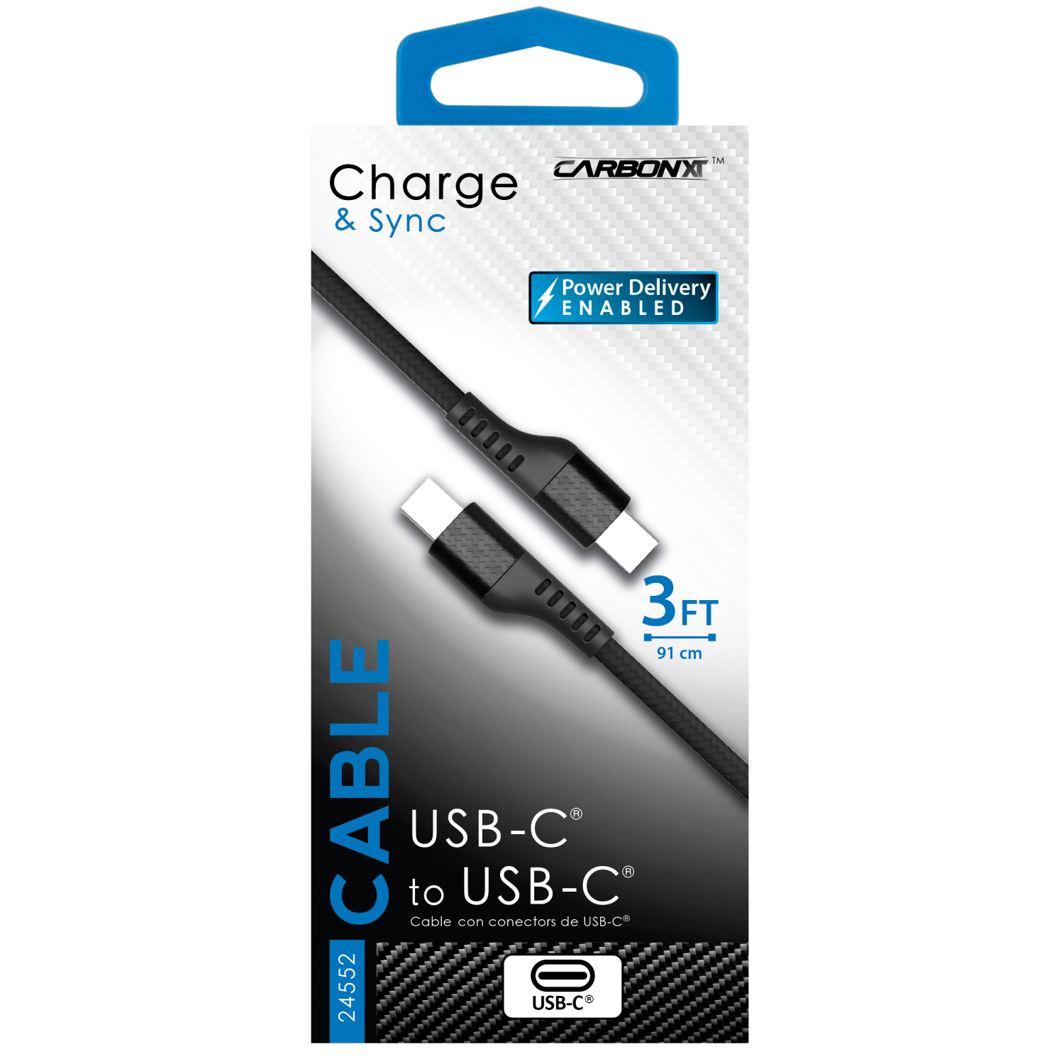 slide 1 of 1, Custom Accessories CarbonXT 3-Foot USB-C to USB-C Cable, 1 ct