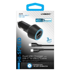 Custom Accessories CarbonXT 20W PD Dual Charger with USB-C to USB-C Cable