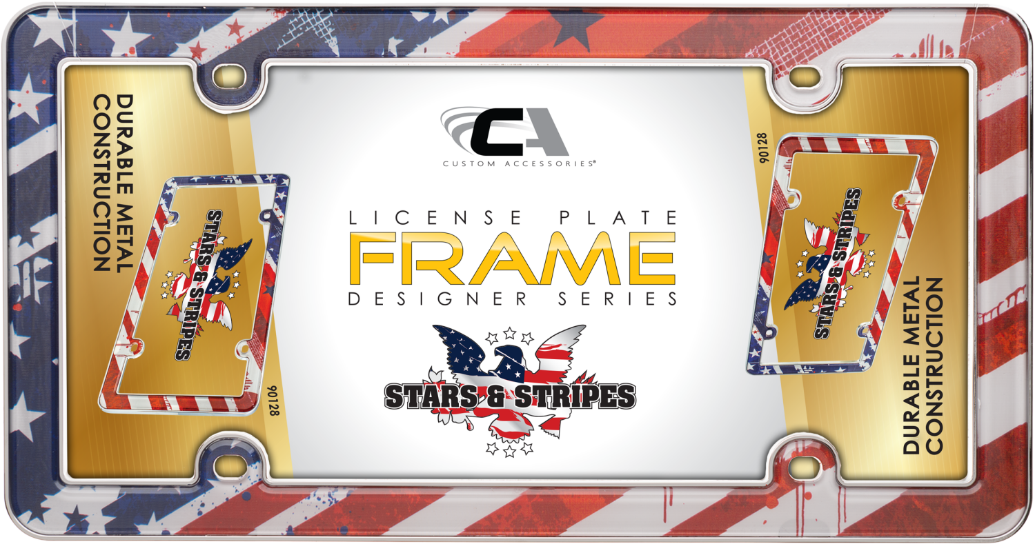 slide 1 of 1, Custom Accessories Custom Frames Chrome Metal Stars and Stripes License Plate Frame, 1 ct