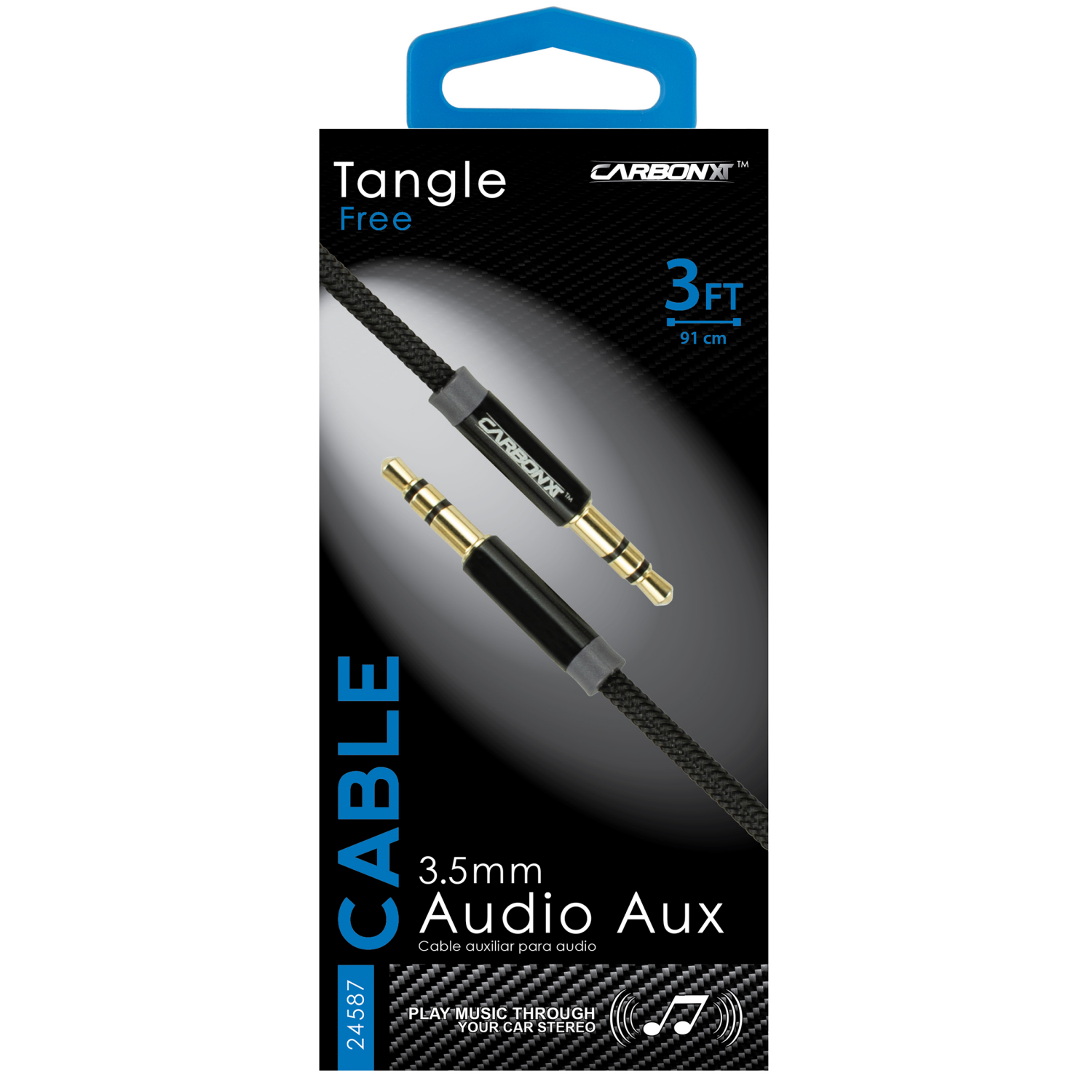 slide 1 of 1, Custom Accessories CARBON XT 3FT AUX CORD, 3 ft