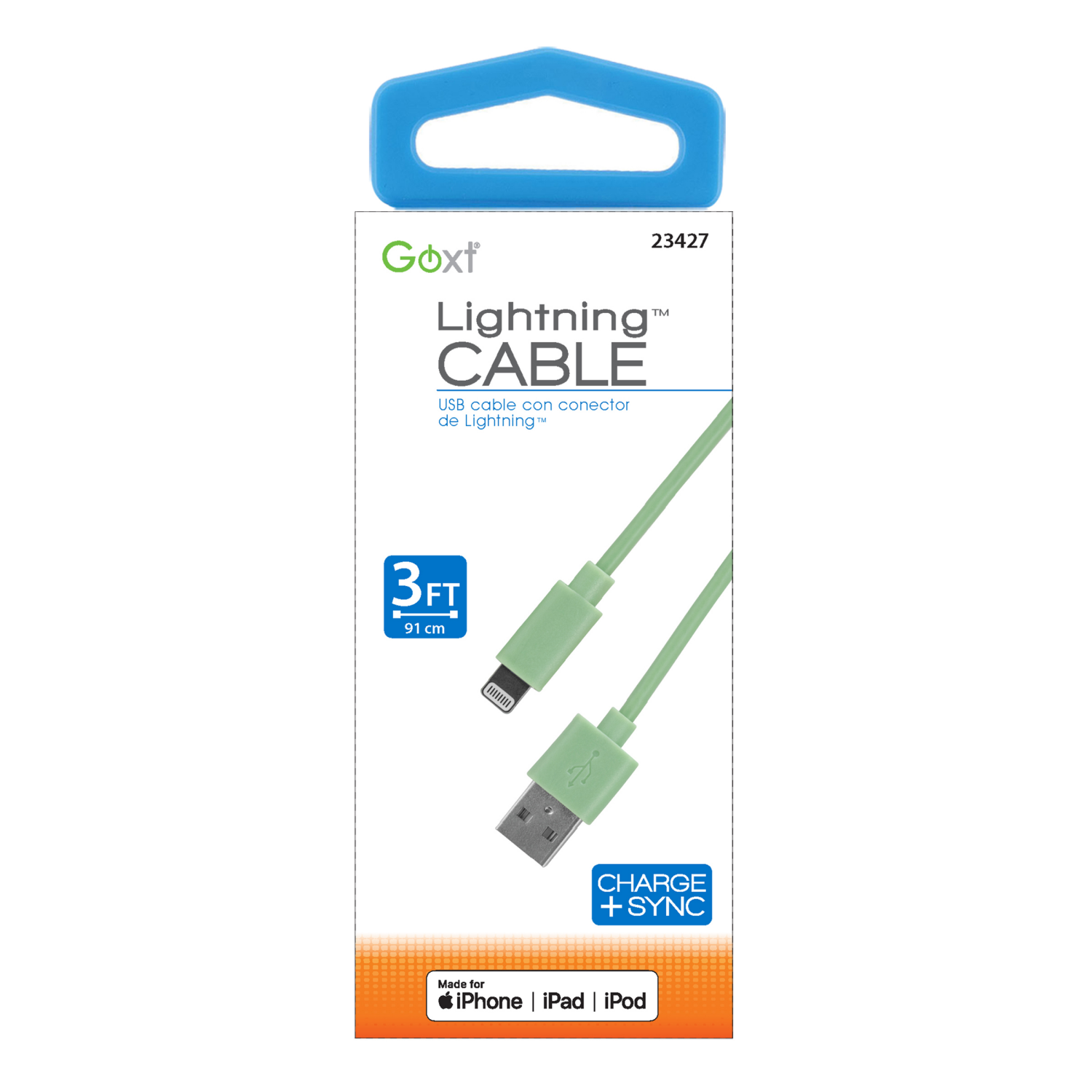 slide 1 of 1, Goxt Color 2 Lightning Cable, 3 ft