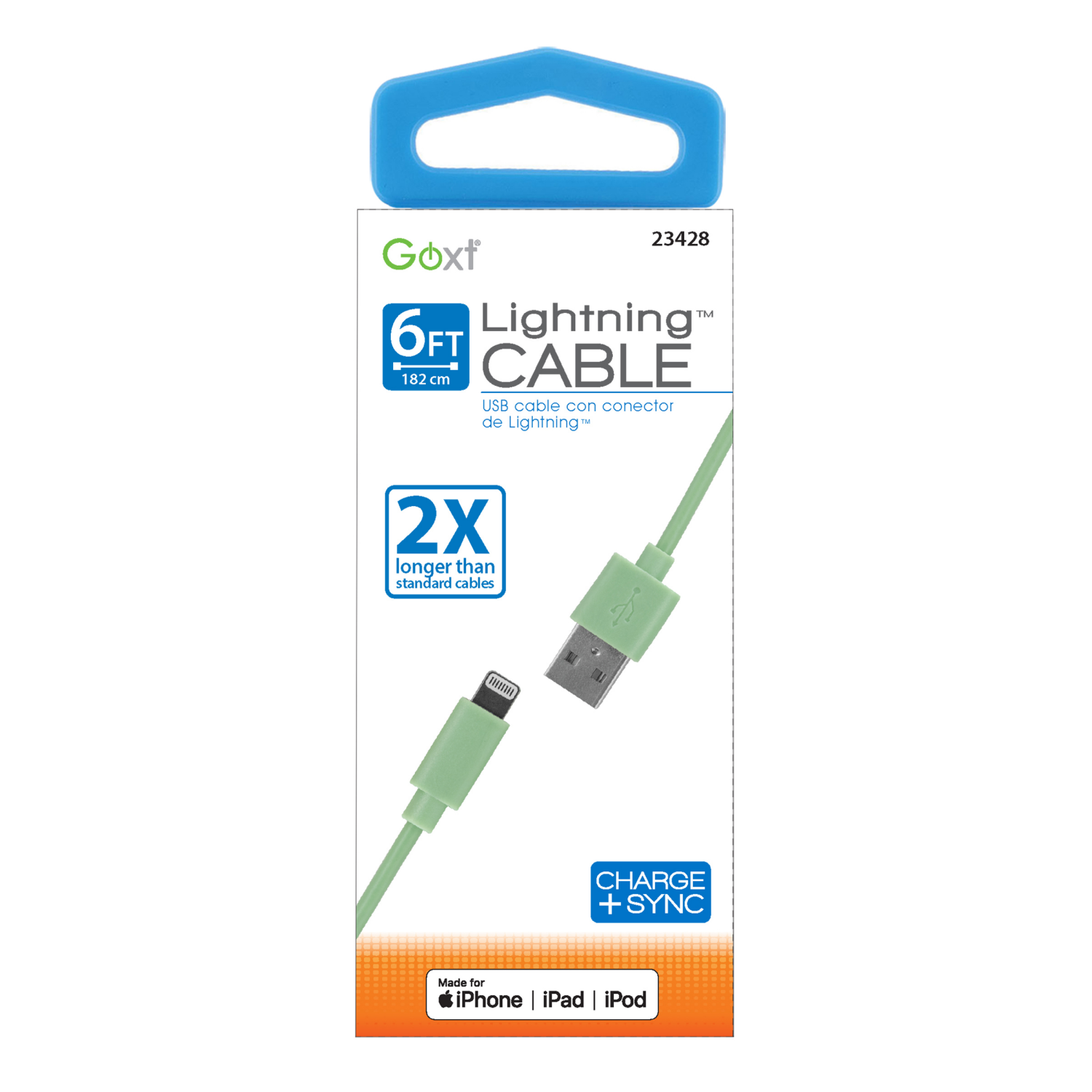 slide 1 of 1, Goxt Color 2 Lightning Cable, 6 ft