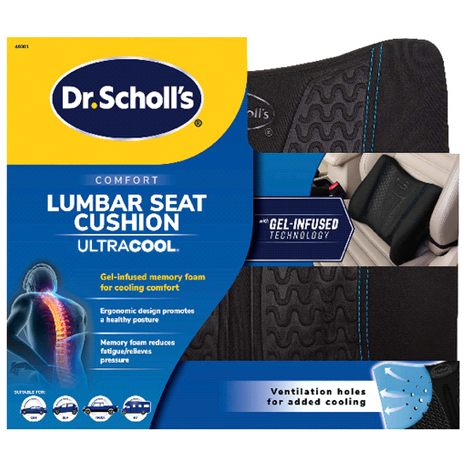 slide 1 of 1, Dr. Scholl's Memory Foam Lumbar Cushion, Black, 1 ct
