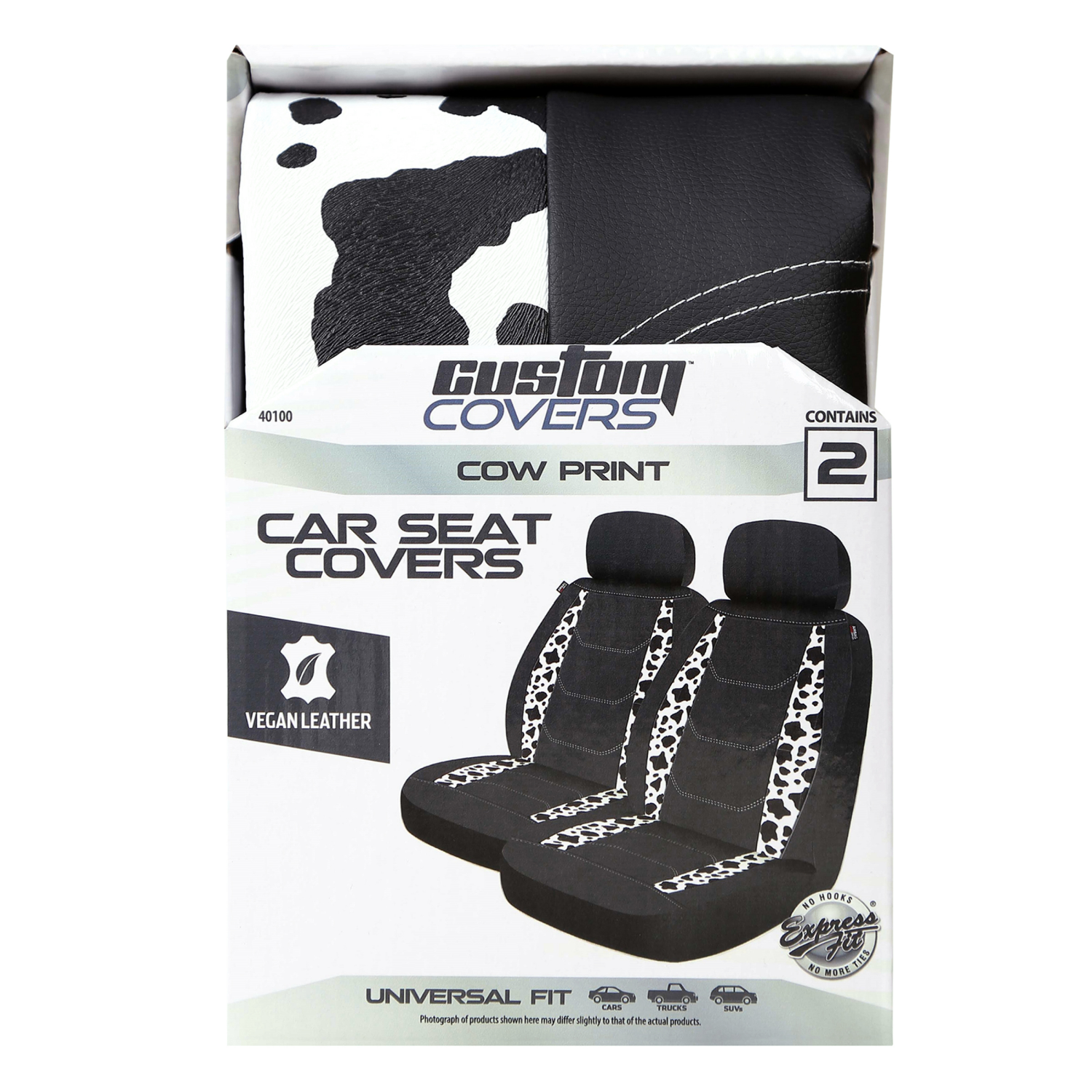 slide 1 of 1, Custom Accessories Custom High Back Cow Print Seat Covers White, 2 ct