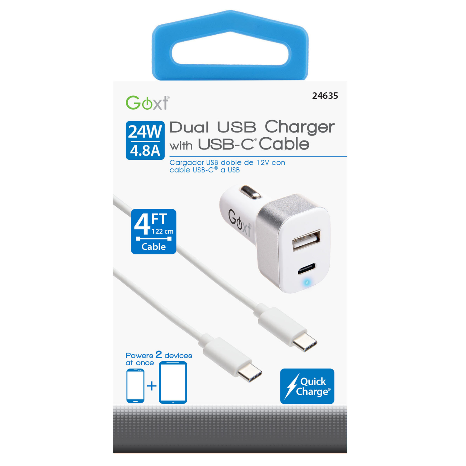 slide 1 of 1, Custom Accessories GoXT 24W DUAL USB CHARGER W/ USB-C TO USB-C CABLE, 1 ct