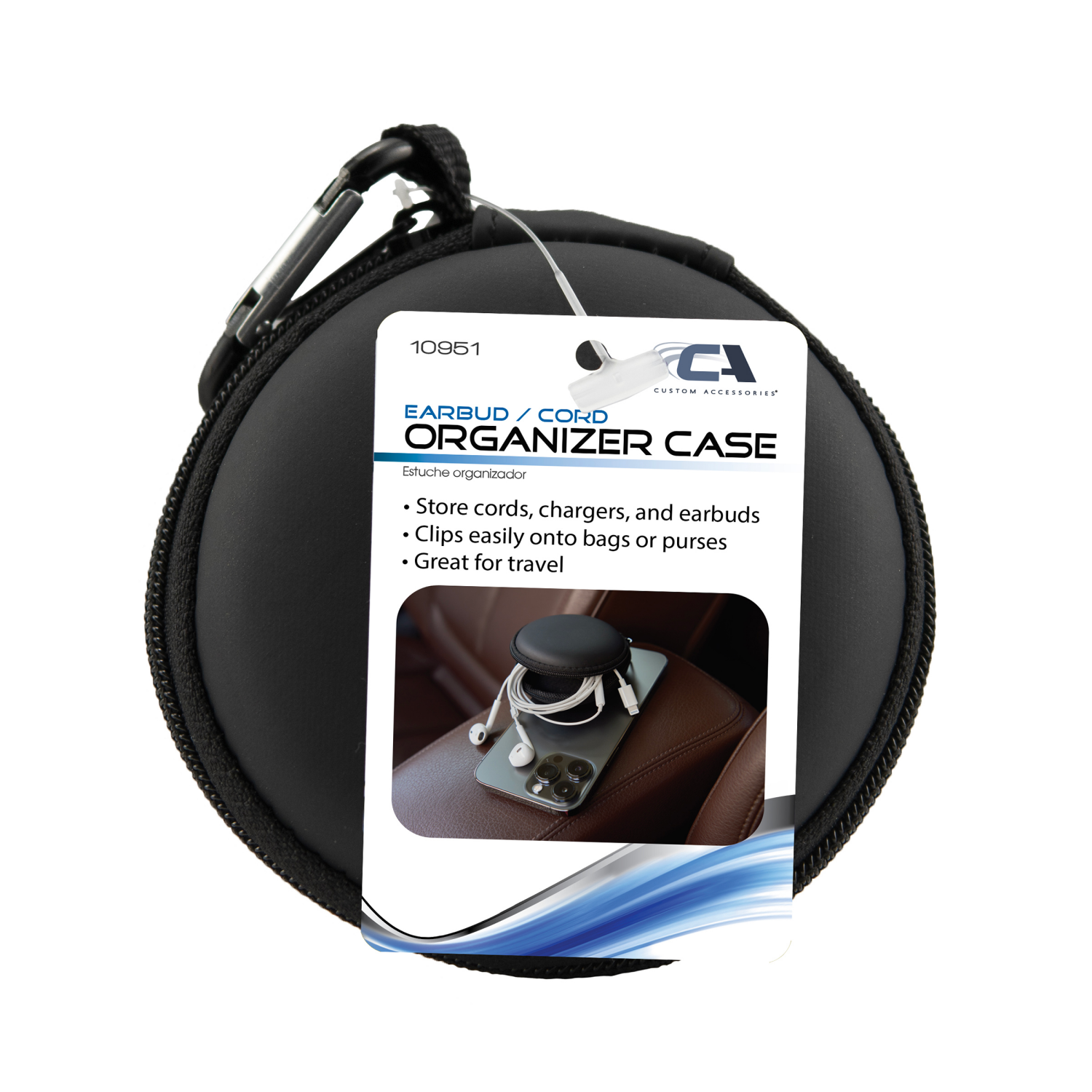 slide 1 of 1, Custom Accessories CUSTOM ROUND EARBUD/CORD ORGANIZER CASE, 1 ct