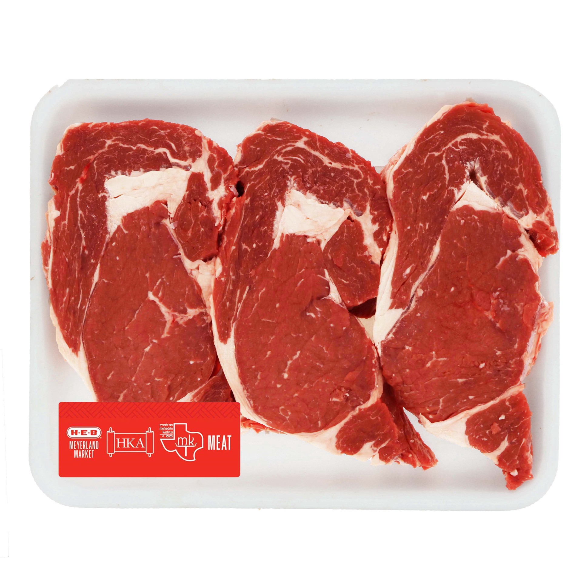 slide 1 of 1, H-E-B Kosher Beef Ribeye Steak Boneless, Value Pack, per lb