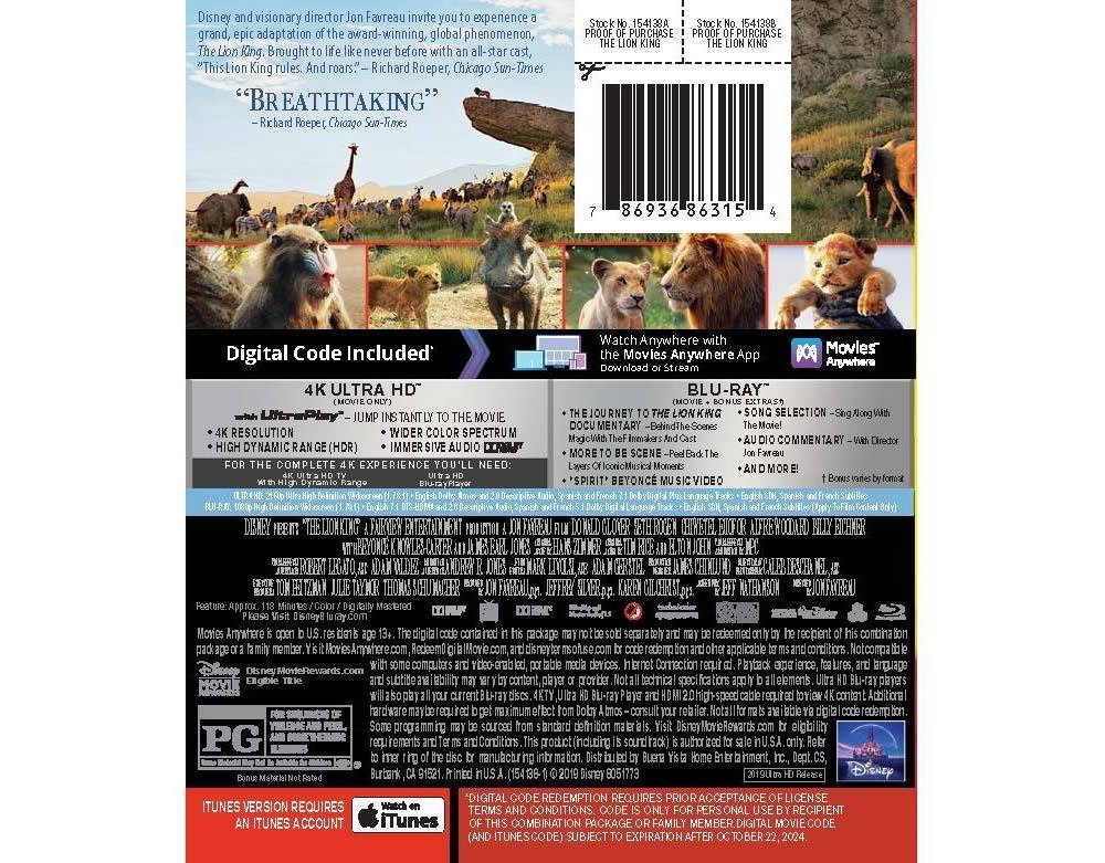 slide 2 of 2, Disney The Lion King 4K Ultra HD Blu-ray Digital Code, 1 ct