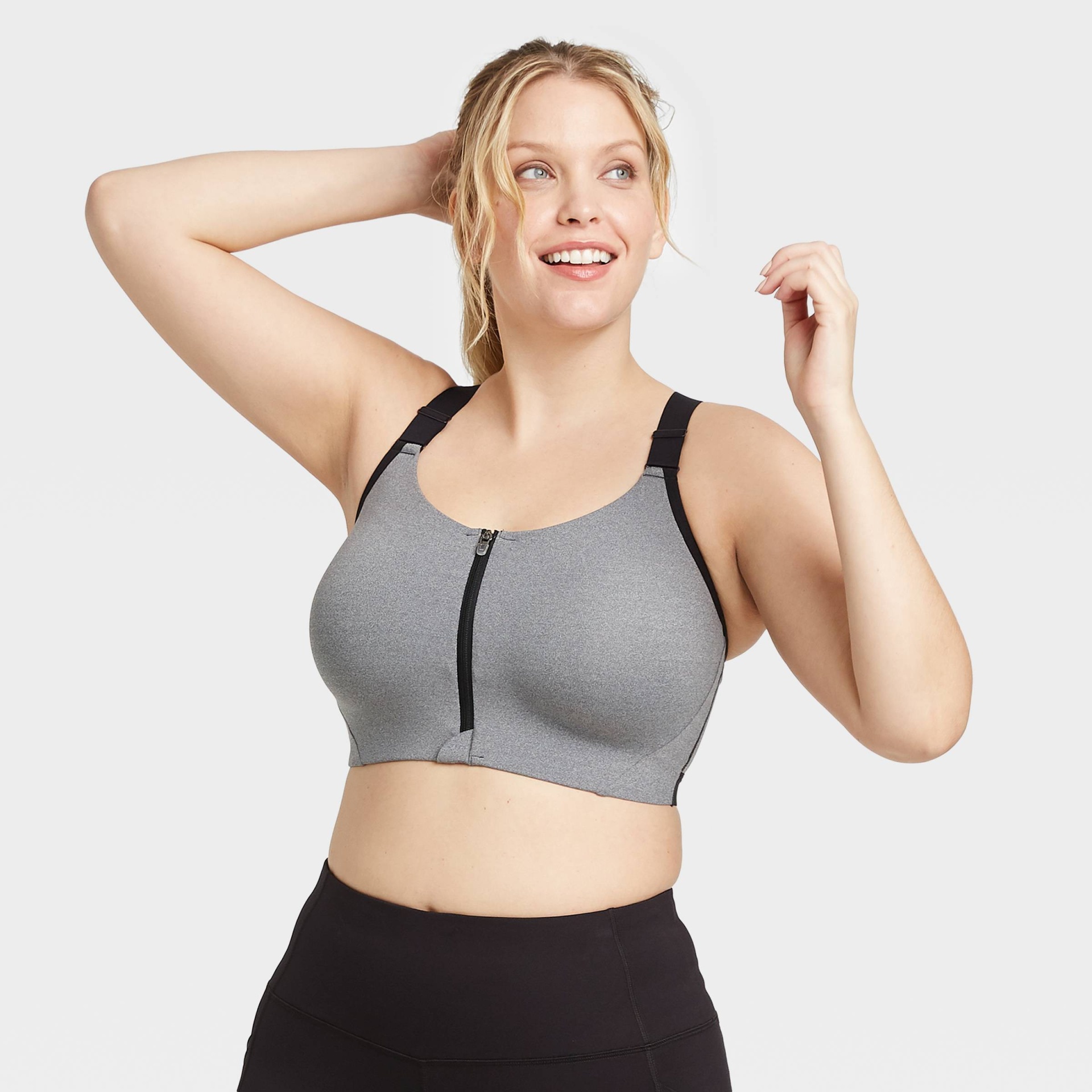 Women's High Support Zip-Front Bra - All in Motion Heather Gray