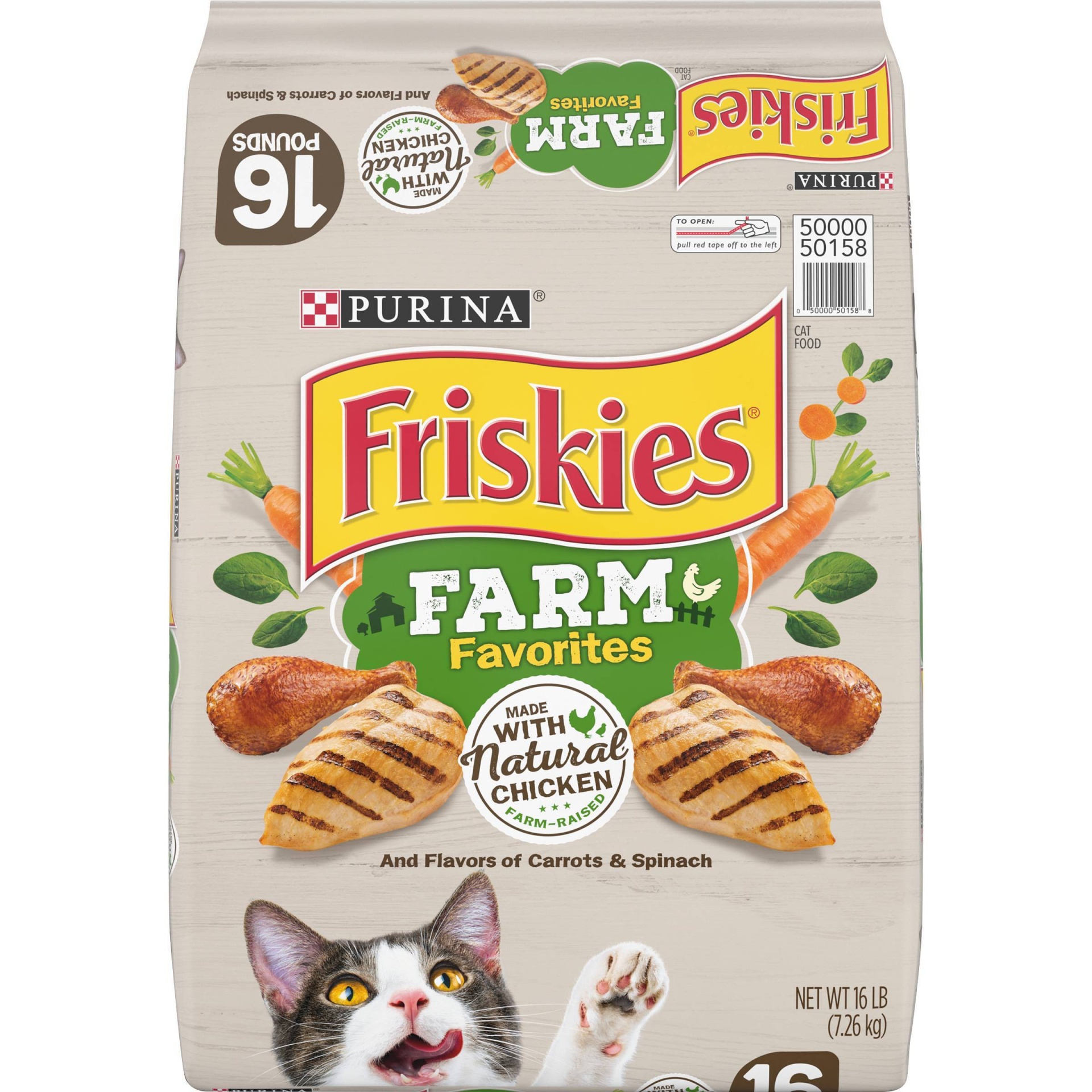 slide 1 of 5, Purina Friskies Farm Favorites with Natural Chicken & Flavors of Carrots&Spinach Adult Complete & Balanced Dry Cat Food - 16.25lbs, 16 lb