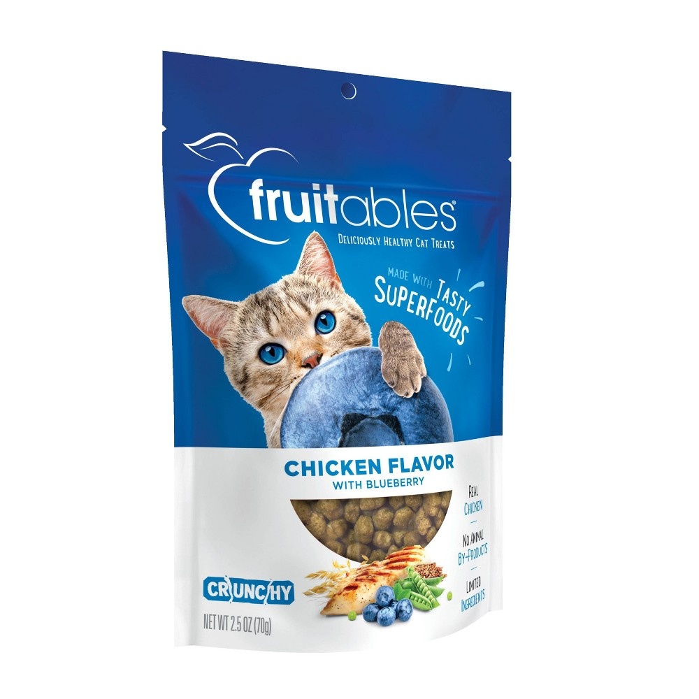 slide 2 of 4, Fruitables Healthy Low Calorie Chicken and Blueberry Crunchy Cat Treat, 2.5 oz