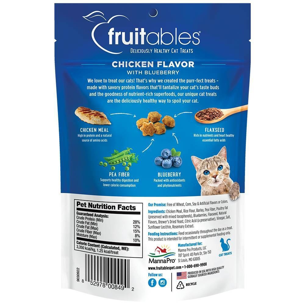 slide 4 of 4, Fruitables Healthy Low Calorie Chicken and Blueberry Crunchy Cat Treat, 2.5 oz
