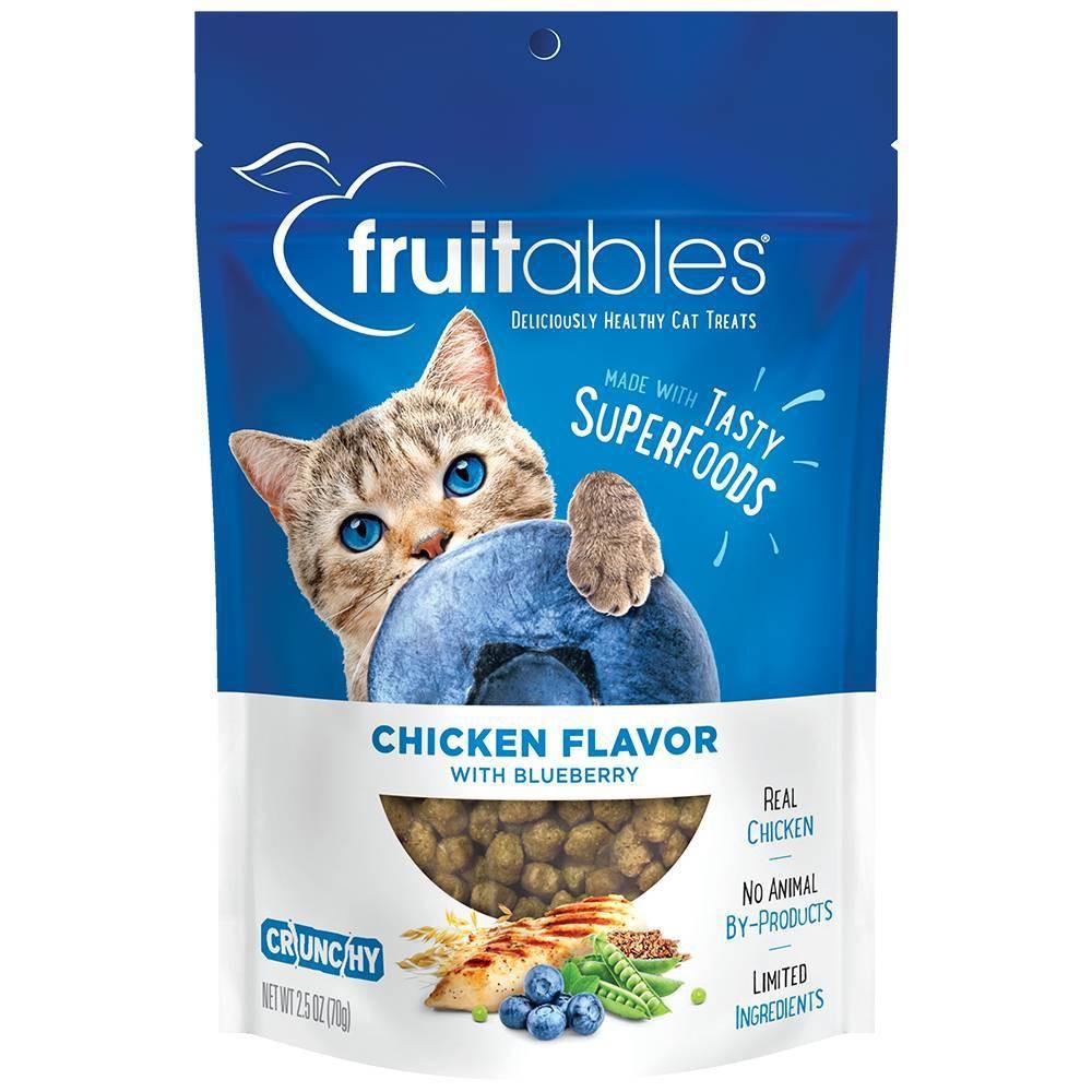 slide 1 of 4, Fruitables Healthy Low Calorie Chicken and Blueberry Crunchy Cat Treat, 2.5 oz