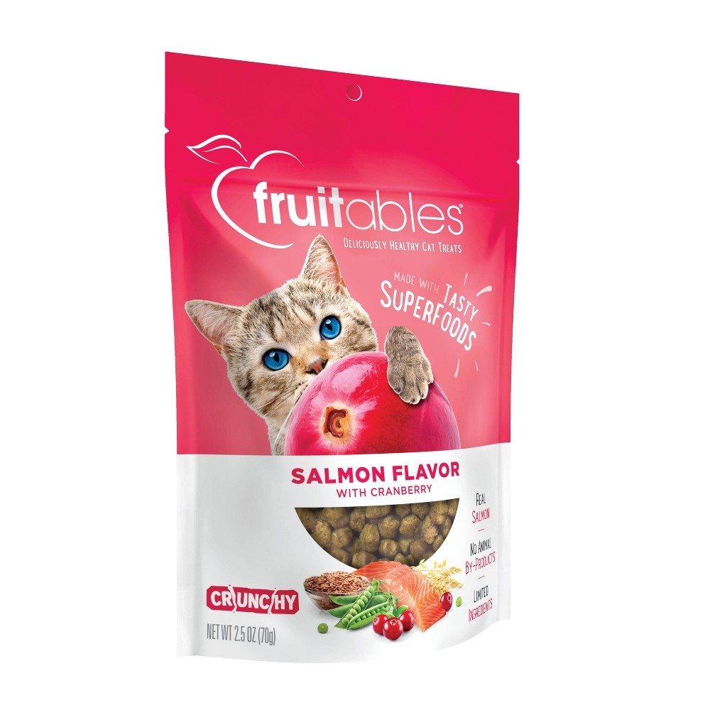 slide 2 of 4, Fruitables Healthy Low Calorie Salmon and Cranberry Crunchy Cat Treat, 2.5 oz