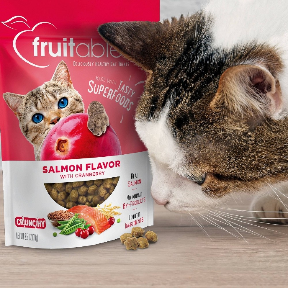 slide 3 of 4, Fruitables Healthy Low Calorie Salmon and Cranberry Crunchy Cat Treat, 2.5 oz