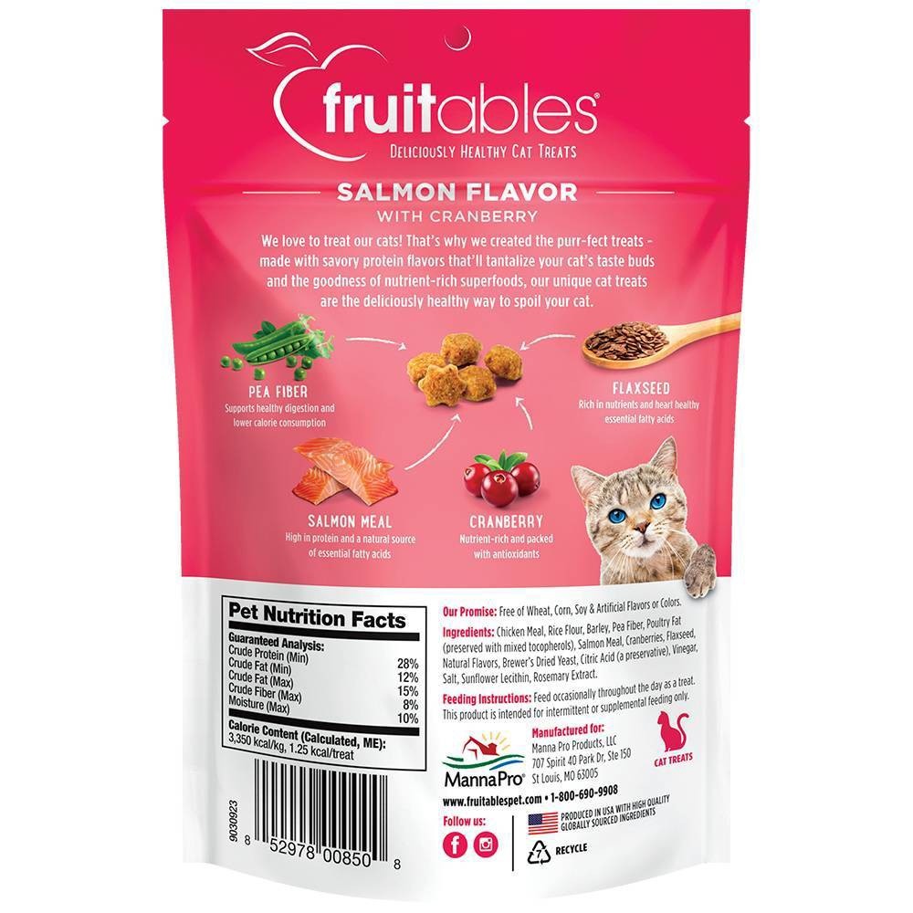 slide 4 of 4, Fruitables Healthy Low Calorie Salmon and Cranberry Crunchy Cat Treat, 2.5 oz