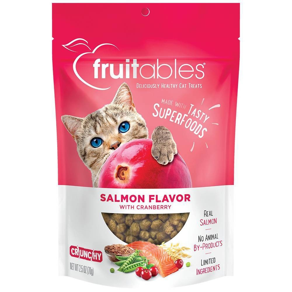 slide 1 of 4, Fruitables Healthy Low Calorie Salmon and Cranberry Crunchy Cat Treat, 2.5 oz