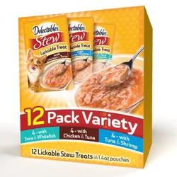 Hartz Delectables Stew Lickable Chicken, Tuna, Shrimp and Whitefish Flavor Cat Treats - 1.4oz/12ct Variety Pack
