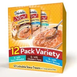 Hartz Delectables Stew Lickable Chicken, Tuna, Shrimp and Whitefish Flavor Cat Treats - 1.4oz/12ct Variety Pack