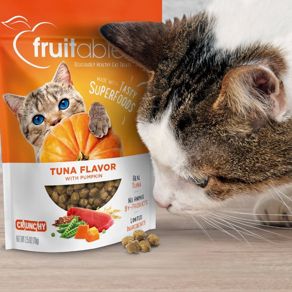 slide 3 of 4, Fruitables Healthy Low Calorie Tuna and Pumpkin Crunchy Cat Treat, 2.5 oz