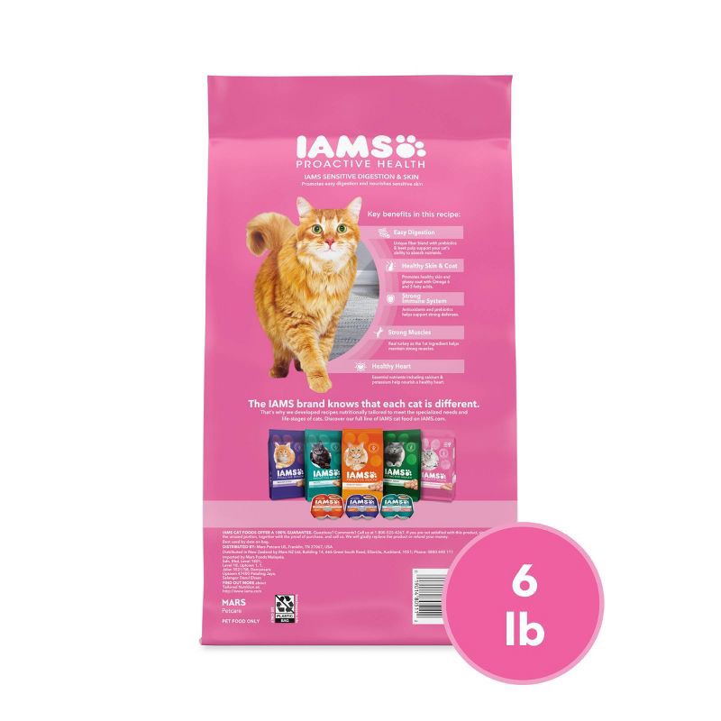 slide 8 of 12, IAMS Proactive Health Sensitive Digestion and Skin Turkey Flavor Dry Cat Food - 6lbs, 6 lb