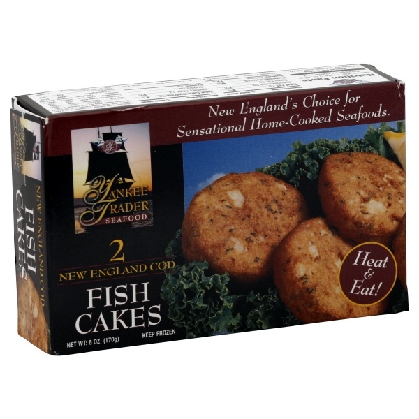 slide 1 of 1, Yankee Trader Seafood Fish Cakes - New England Cod, 12 oz